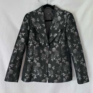 Zanella Silk Blend Jacquard Brocade Rose Blazer Black & Gray Made in Italy 8